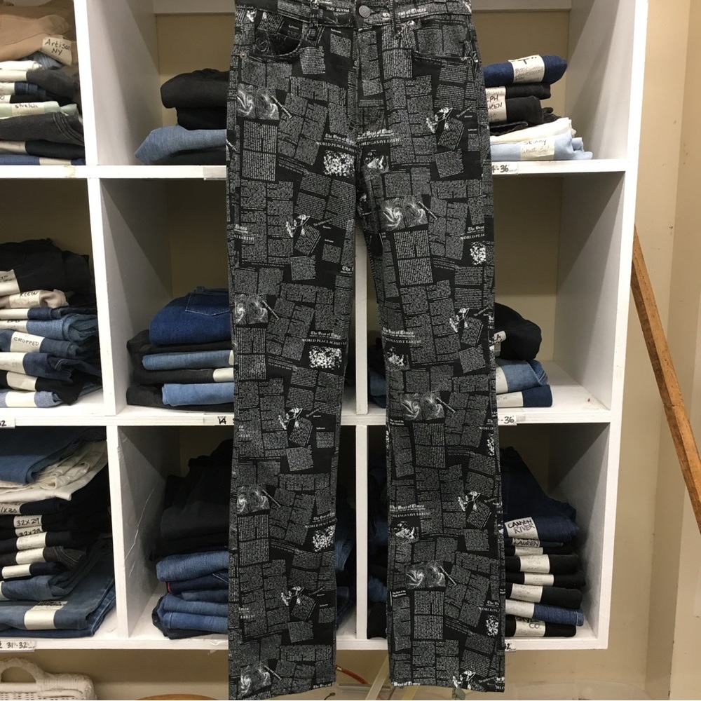 Reformation newsprint jeans.